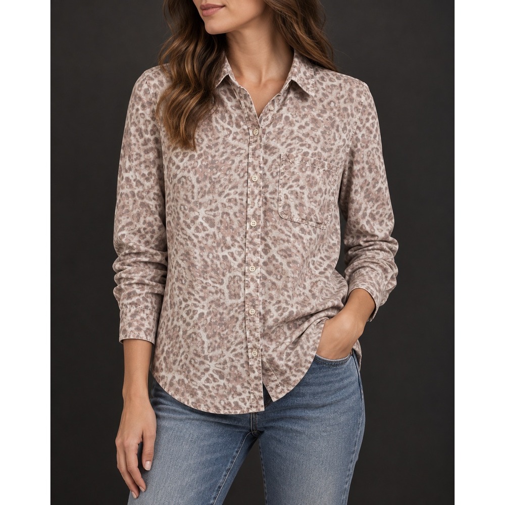 Beachlunchlounge Leopard Print Button Down Shirt Mauve Tan Viscose Size M